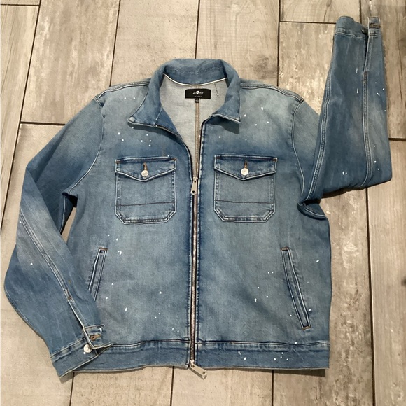 7 For All Mankind Light Blue Denim Jacket size X-Large like new condition - Picture 1 of 10